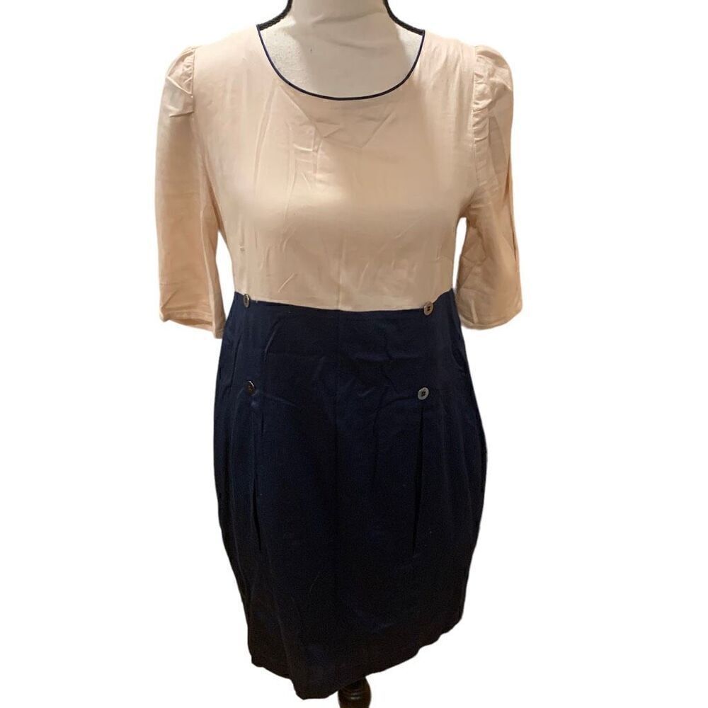 Rodebjer Sheath Dress Pleated Fitted Tailored 100% Cotton Half-Sleeve Size M